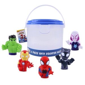 NWT Disney's Spidey and Friends 6 piece Bath Squirter Bucket Play Set